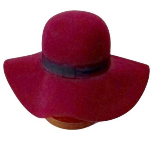 Woman's Burgundy Wide Brim Floppy Felt Hat with Black Band - Picture 2 of 4